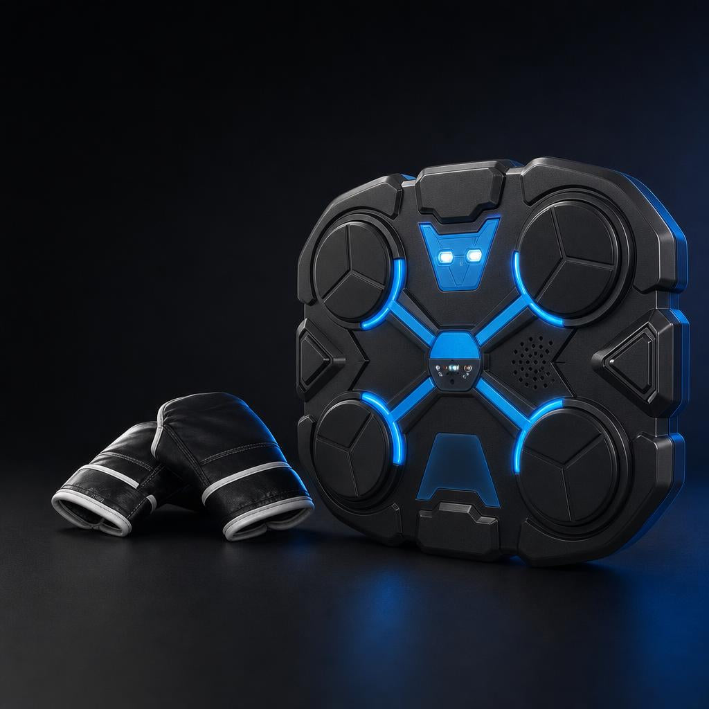FightPad Pro con guantes sobre fondo oscuro