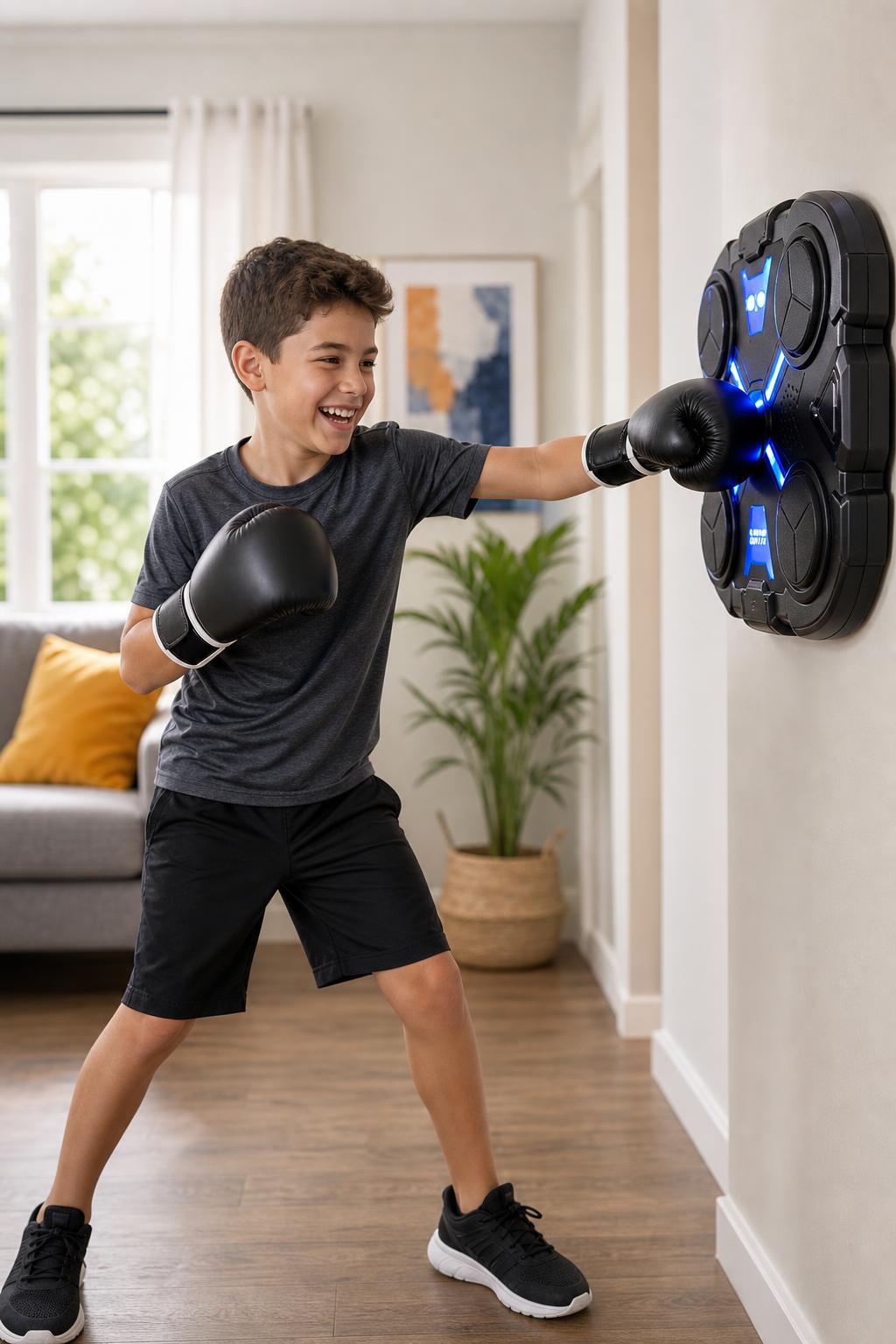 Niño usando FightPad Pro sonriendo